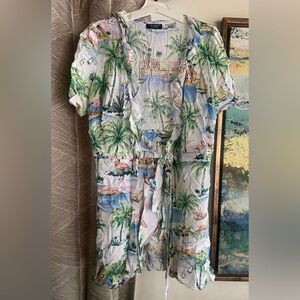 Zara Mini Dress Womens Sz S Multicolor Wrap Boho Vacation Tropical Short Sleeve